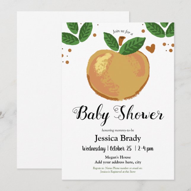 Sweet Peach mit Heart Baby Dusche Party Einladung (Vorne/Hinten)
