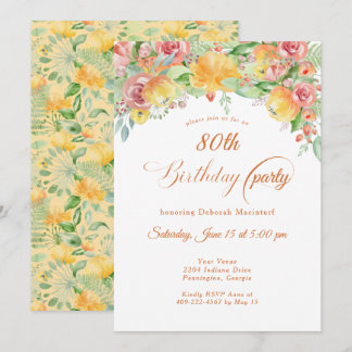 Sweet Peach Rose Floral 80. Einladung