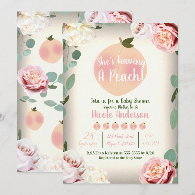 SWEET PEACH Southern Charm Floral Baby Dusche Einladung (Vorne/Hinten)