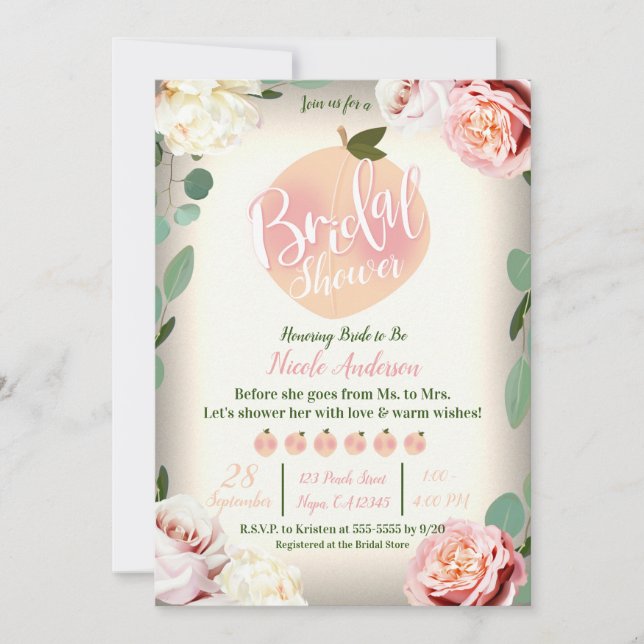 SWEET PEACH Southern Charm Floral Brautparty Einladung (Vorderseite)