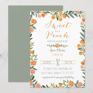 Sweet Peach Thema Erster Geburtstag Einladung