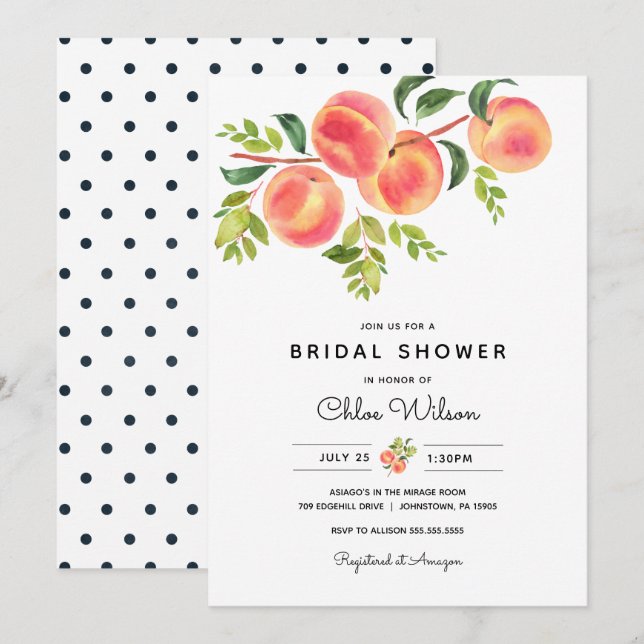 Sweet Peaches Bridal Dusche Einladung (Vorne/Hinten)