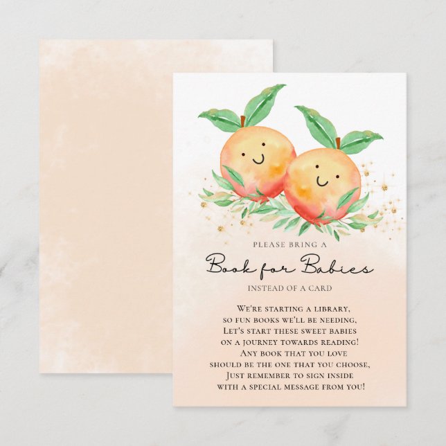 Sweet Peaches Twins Baby Shower Book for Babys Begleitkarte (Vorne/Hinten)