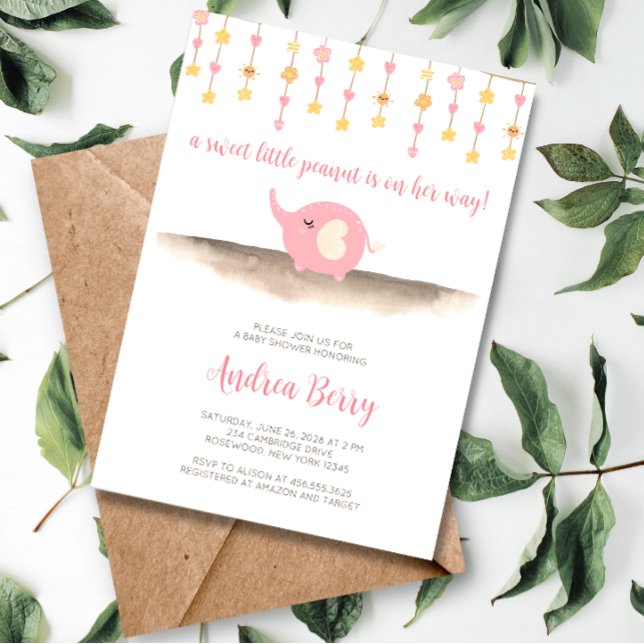 Sweet Peanut Girl Elephant Baby Dusche Einladung (Von Creator hochgeladen)