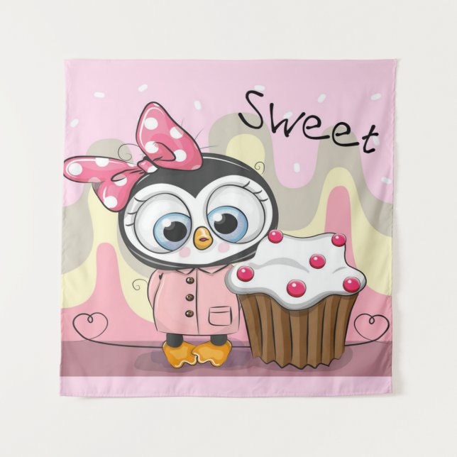 Sweet Penguin Cupcake Wandteppich (Vorderseite)