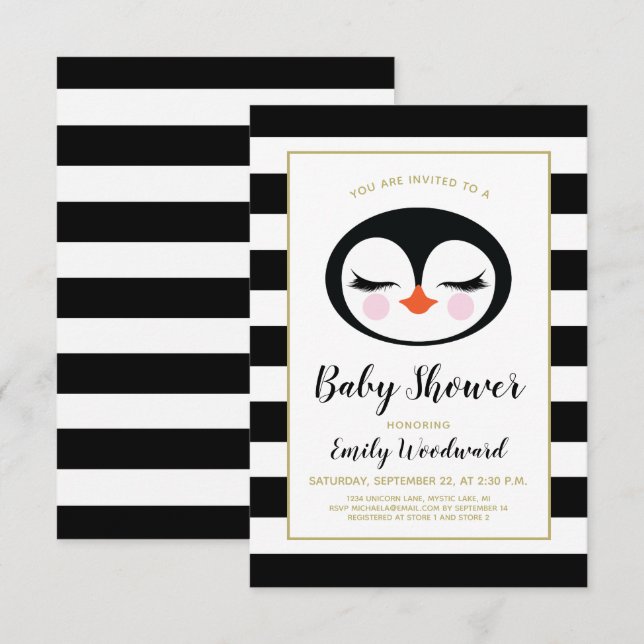 Sweet Penguin Face Baby shower Invitation (Devant / Derrière)