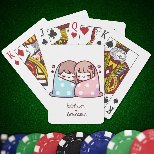 Sweet Personalisierter Chibi-Style Snuggle Couple Spielkarten (Sweet Personalized Chibi-Style Snuggle Couple Playing Cards)