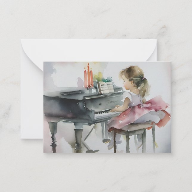 Sweet Pianist Little Girl Piano Mitteilungskarte (Vorderseite)