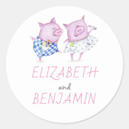 Sweet Pigs Couple Wedding Runder Aufkleber