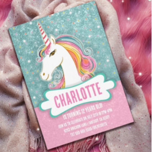 Sweet Pink and Blue Unicorn Geburtstagsparty Einladung