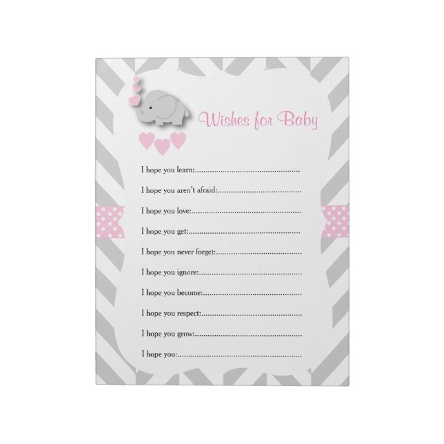 Sweet Pink and Gray Elephant Baby Duwer - Wünsche Notizblock (Rotiert)