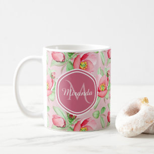 Sweet Pink Apfelblüte mit Monogramm Kaffeetasse
