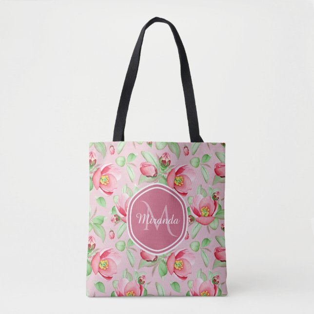 Sweet Pink Apfelblüte mit Monogramm Tasche (Vorderseite)