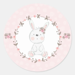 Sweet Pink Baby Bunny Floral Runder Aufkleber