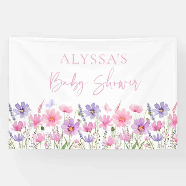 Sweet Pink Baby in Bloom Wildblume Babydusche Banner (Horizontal)