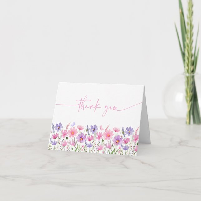 Sweet Pink Baby in Bloom Wildblume Babydusche Dankeskarte (Vorderseite)