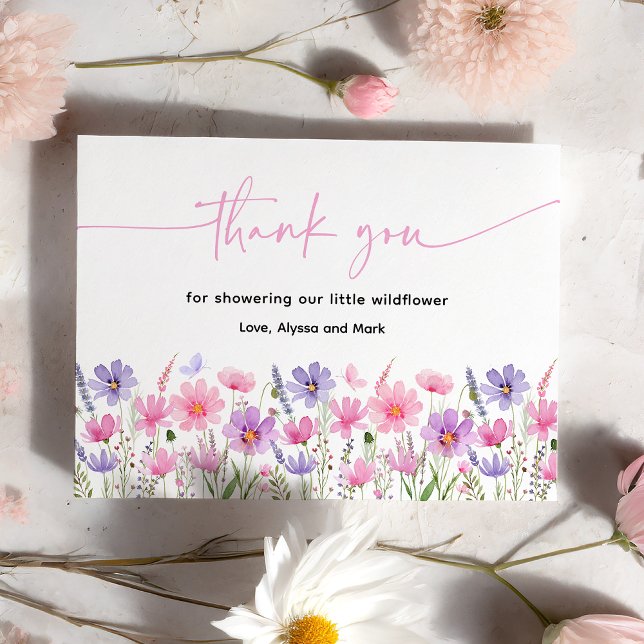 Sweet Pink Baby in Bloom Wildblume Babydusche Dankeskarte (Von Creator hochgeladen)