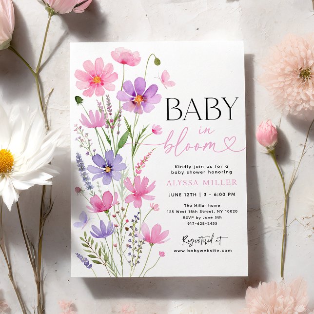 Sweet Pink Baby in Bloom Wildblume Babydusche Einladung (Von Creator hochgeladen)