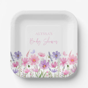 Sweet Pink Baby in Bloom Wildblume Babydusche Pappteller