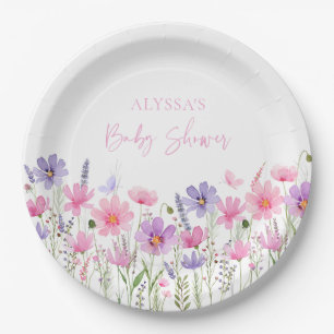 Sweet Pink Baby in Bloom Wildblume Babydusche Pappteller