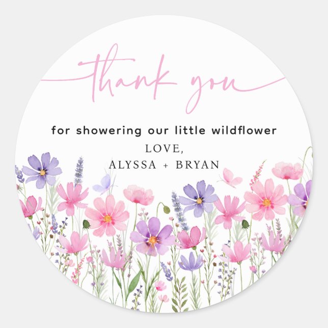 Sweet Pink Baby in Bloom Wildblume Babydusche Runder Aufkleber (Vorderseite)