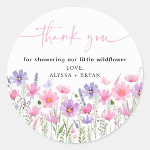 Sweet Pink Baby in Bloom Wildblume Babydusche Runder Aufkleber