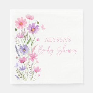 Sweet Pink Baby in Bloom Wildblume Babydusche Serviette