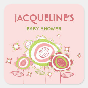 Sweet Pink Blooms Blume Babyduschklemme Quadratischer Aufkleber