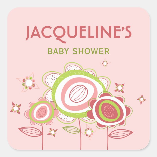 Sweet Pink Blooms Blume Babyduschklemme Quadratischer Aufkleber (Vorderseite)