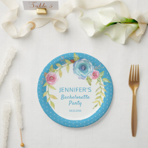 Sweet Pink Blue Boho Junggeselinnen-Abschied Pappteller