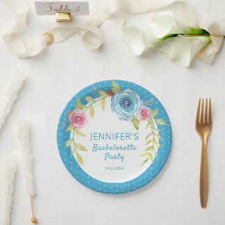 Sweet Pink Blue Boho Junggeselinnen-Abschied Pappteller