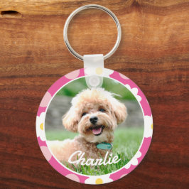 Sweet Pink Blumenmuster Personalisiertes Pet-Foto Schlüsselanhänger
