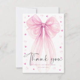 Sweet Pink Bow First Birthday Thank You Card Dankeskarte