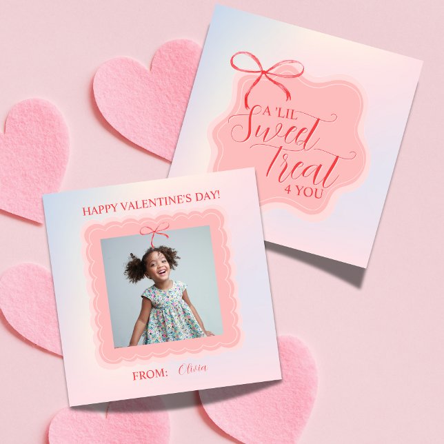 Sweet Pink Bow Valentine's Classroom Photo Card Mitteilungskarte (Share this Sweet Treat Pink Bow Valentine's Classroom Photo Note Card!!)