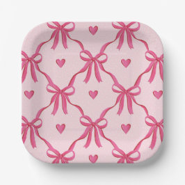 Sweet Pink Bows Paper Plate Pappteller