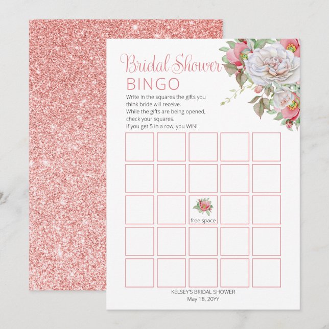 Sweet Pink |Brautparty der Blütenblüten aus Weißro Einladung (Vorne/Hinten)