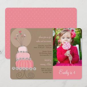 Sweet Pink Cake Girl Anniversaire Invitation photo