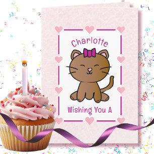 Sweet Pink Cat Cartoon Adorable Kitten Geburtstag Karte