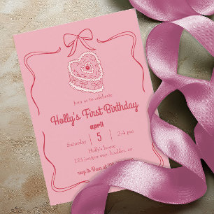 Sweet Pink Coquette Bow 1. Geburtstag Herzkuchen Einladung