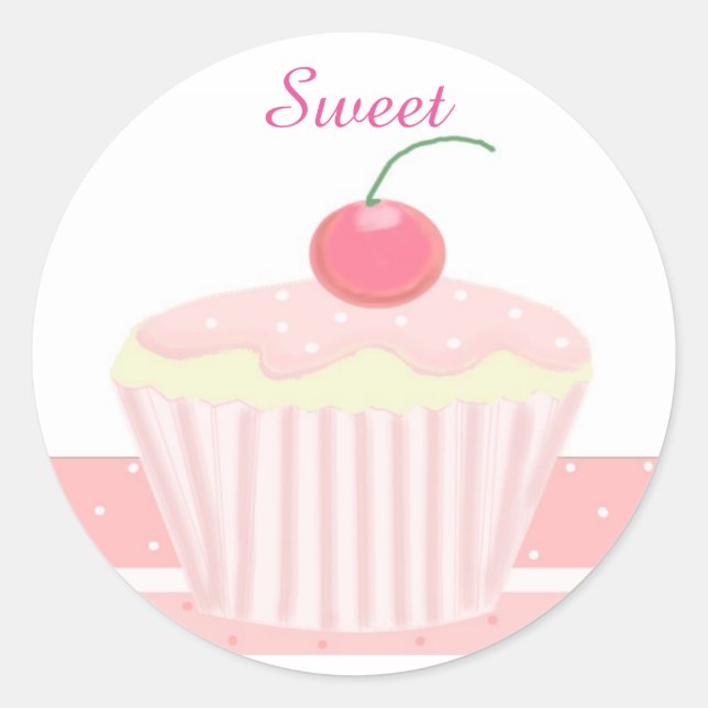 Sweet Pink Cupcake Runder Aufkleber (Vorderseite)