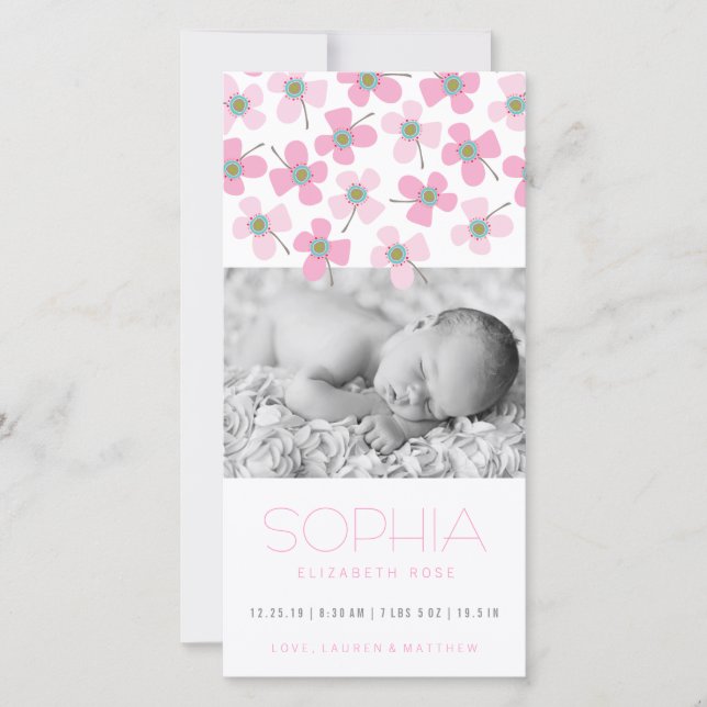 Sweet Pink Daisies Baby Girl Geburtsankündigung Ankündigung (Vorderseite)
