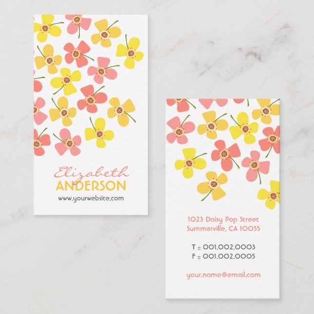 Sweet Pink Daisies Pop Sommer Blume Whimsical Visitenkarte (Vorne/Hinten)