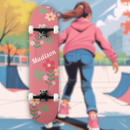 Sweet Pink Daisy Bouquet Retro Muster Skateboard