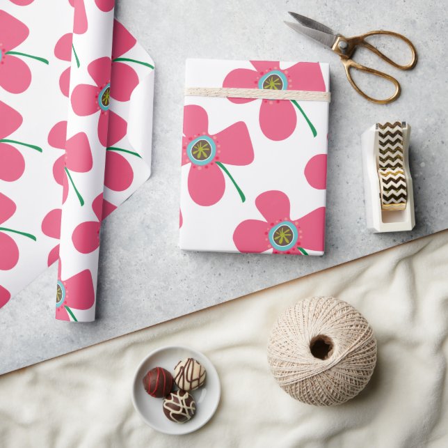 Sweet Pink Daisy Pop Sommer Blume Whimsical Gesche Geschenkpapier (Kunsthandwerk)