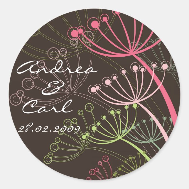 Sweet Pink Dandelions Chic Summer Wedding Sticker (Vorderseite)