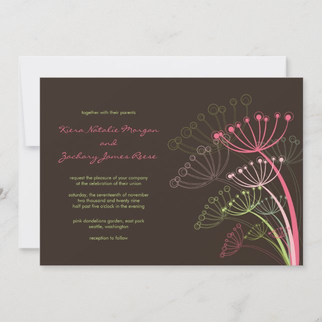 Sweet Pink Dandelions Frühlingseinladung Hochzeit Einladung (Vorderseite)