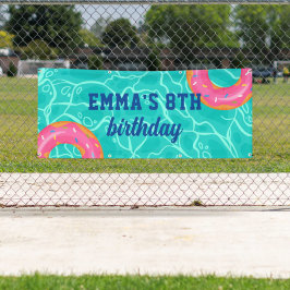 Sweet Pink Donut Blue Water Pool Party Geburtstag Banner