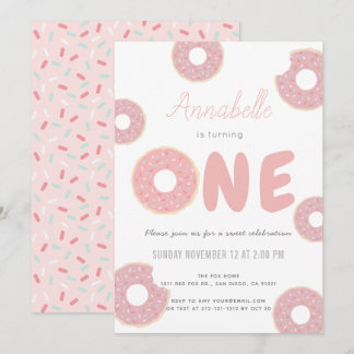 Sweet Pink Donut Girl 1. Geburtstag Einladung