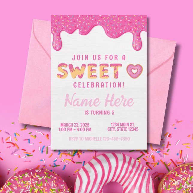 Sweet Pink Donut Sprinkles Girls Geburtstag Einladung (Von Creator hochgeladen)