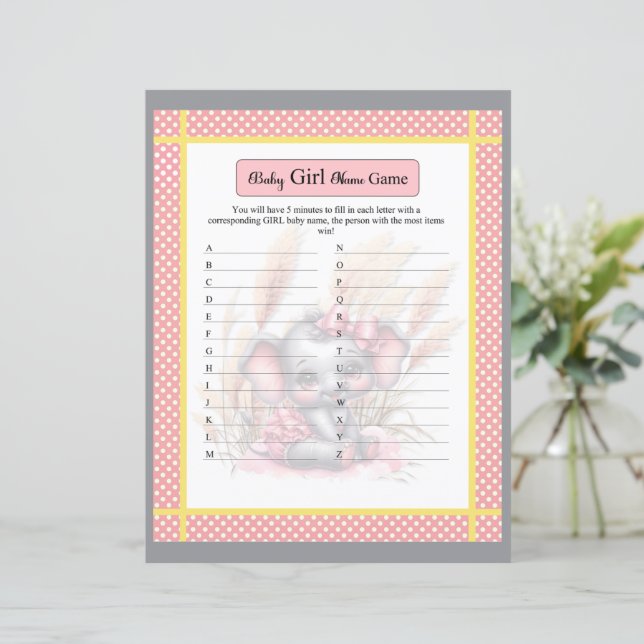 Sweet Pink Elephant Baby Girl Name Game (Stehend Vorderseite)